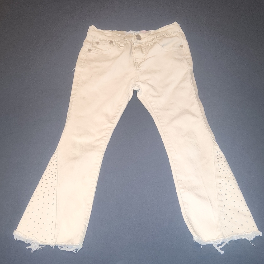 Celebrity Ace 6x Girl's Cream Flared Jeans With Jeweled Inset